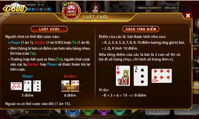 Hệ thống sẽ chia bài cho 2 cửa Player và Banker