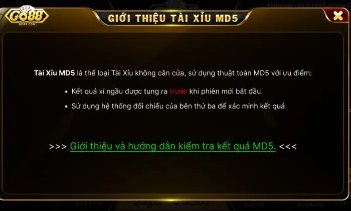 Giao diện vạn người mê của tài xỉu MD5 Go88